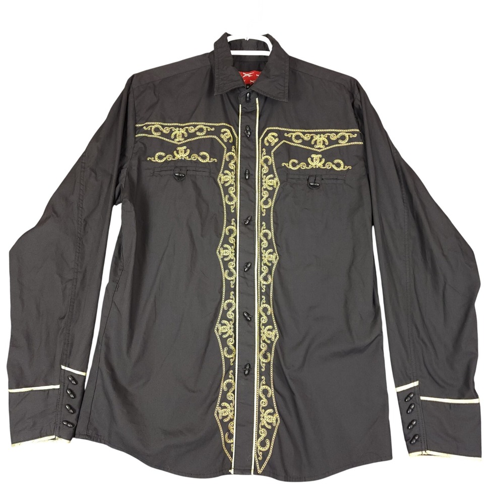 Mens Western‎ Shirt Gold Embroidery Señor de los Cielos Medium M
